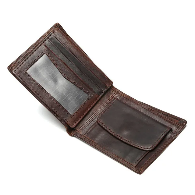 100% Genuine Leather Wallet for Men Vintage Cow Skin Wallet RFID Organizer Business ID Cedit Card Holder Purse Wallet Man 3