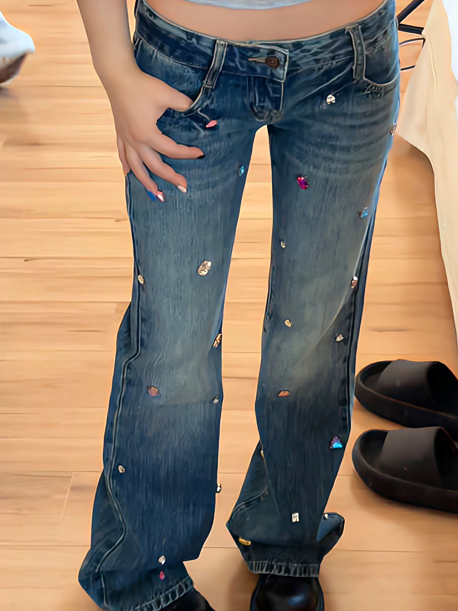 

Винтажные расклешенные женские джинсы Y2k с низкой талией, облегающие уличные женские брюки в Корейском стиле Харадзюку, облегающие брюки в готическом стиле с широкими штанинами