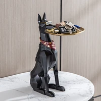 dog statue doberman pinscher butler with tray for key holder home decor for table desk ornaments sculpture art resin room decor