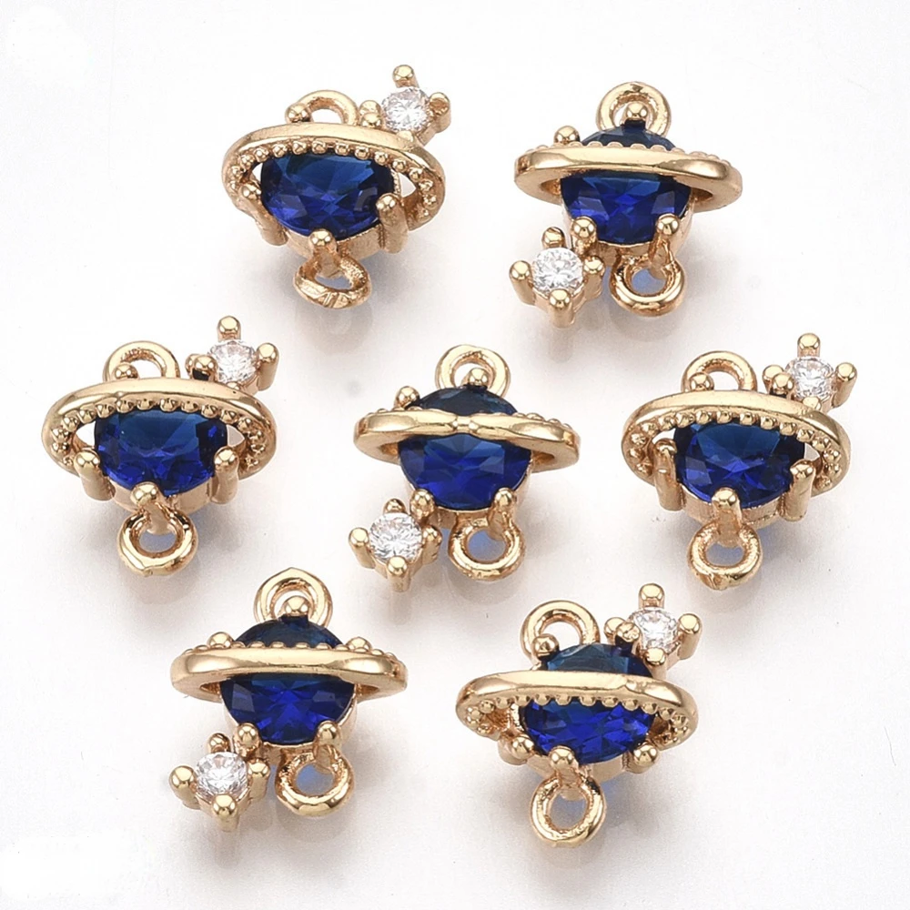 

2-5PC Golden Tone Brass Links connectors with Glass Faceted Planet Medium Blue 10x9x5mm Hole: 1.2mm