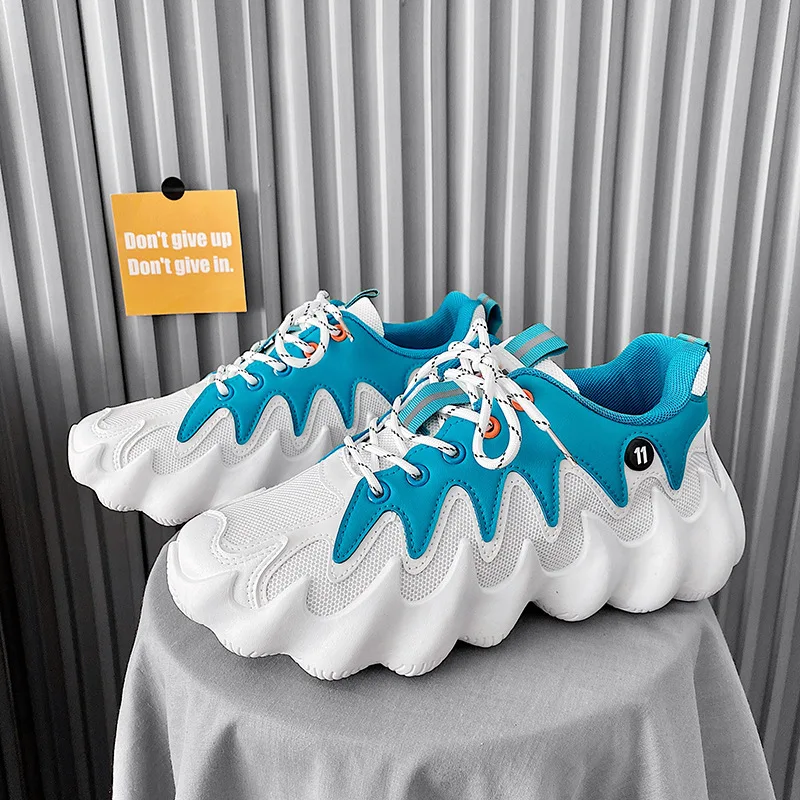 Trendy Men's Shoes Reflective Thick Bottom Platform Sneakers Breathable Stretch Mesh Men's Shoes Lightweight Running Footwear