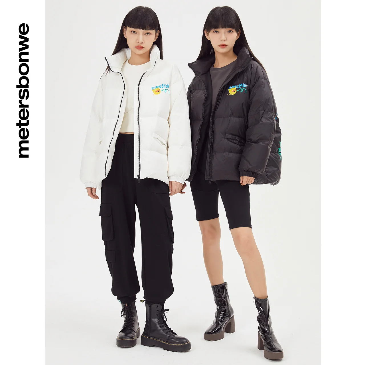 Metersbonwe Women's Puff Coat With 80%Duck Down Stand Collar Back Cartoon Print Warm Wear Oversize Hot Sale Winter Down Jackets