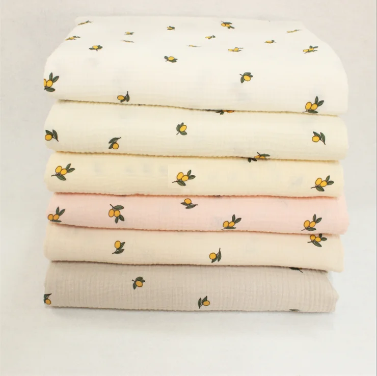 

New Loquat Fabric Drape Cotton And Linen Double Gauze Crepe Baby Clothes Fabric Ladies Skirt Sleepwear Fabrics 100*135cm