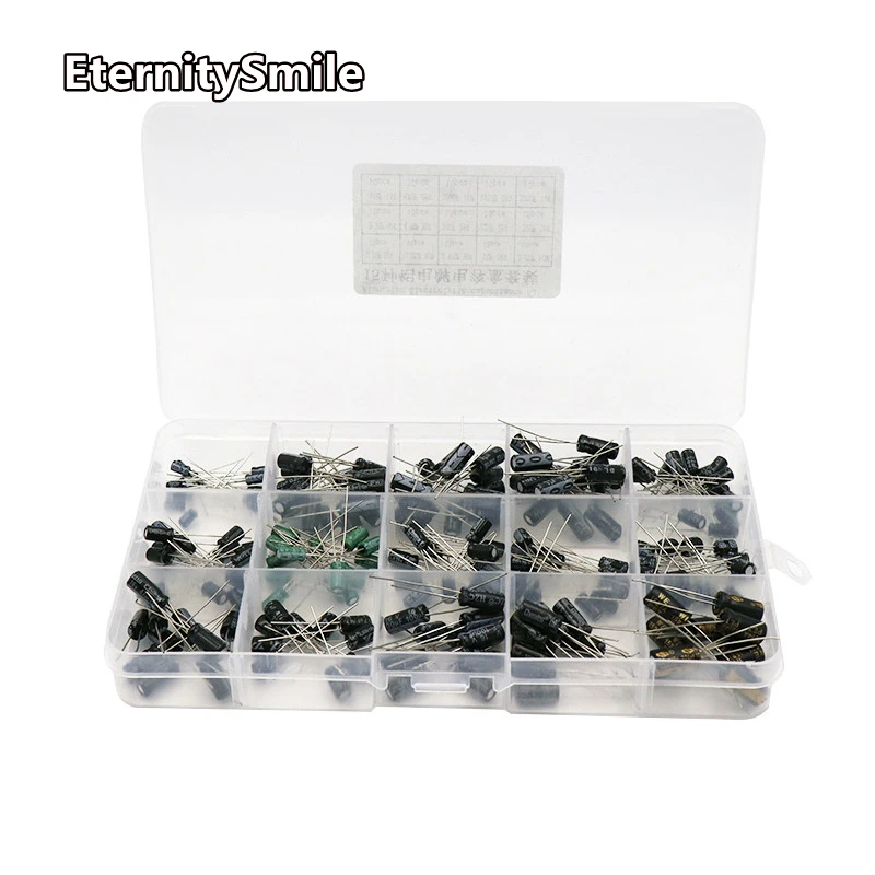 200Pcs/lot 0.1UF-220UF 15Values Aluminum Electrolytic Capacitors 10-50V Mix Capacitor Assorted Kit And Storage Box - купить по