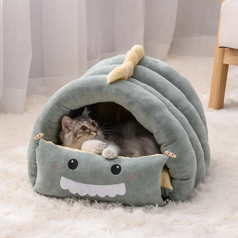 

SHUANGMAO Pet Cat Bed Dinosaur Small Dog Beds for Cats Lovely Puppy Mat Soft Sofa Mat Nest Warm Kitten Sleep Mats Products