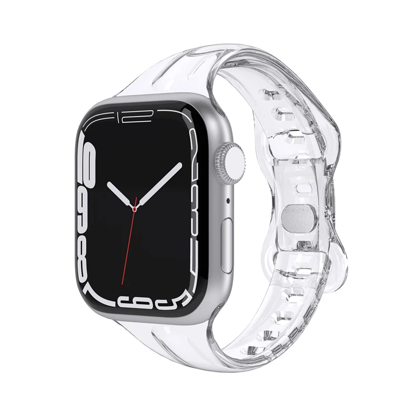 

Ремешок силиконовый для Apple Watch 7 6 Se, тонкий прозрачный браслет для Iwatch 6 5 4 3 38 мм 42 мм, 40 мм 44 мм 41 мм 45 мм
