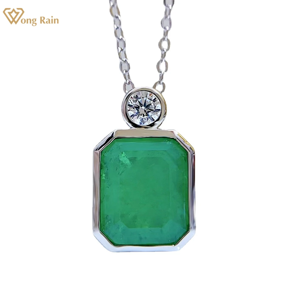 

Wong Rain Vintage 925 Sterling Silver 10*12 MM Emerald High Carbon Diamond 18K Gold Plated Pendant Necklace Fine Jewelry Gifts