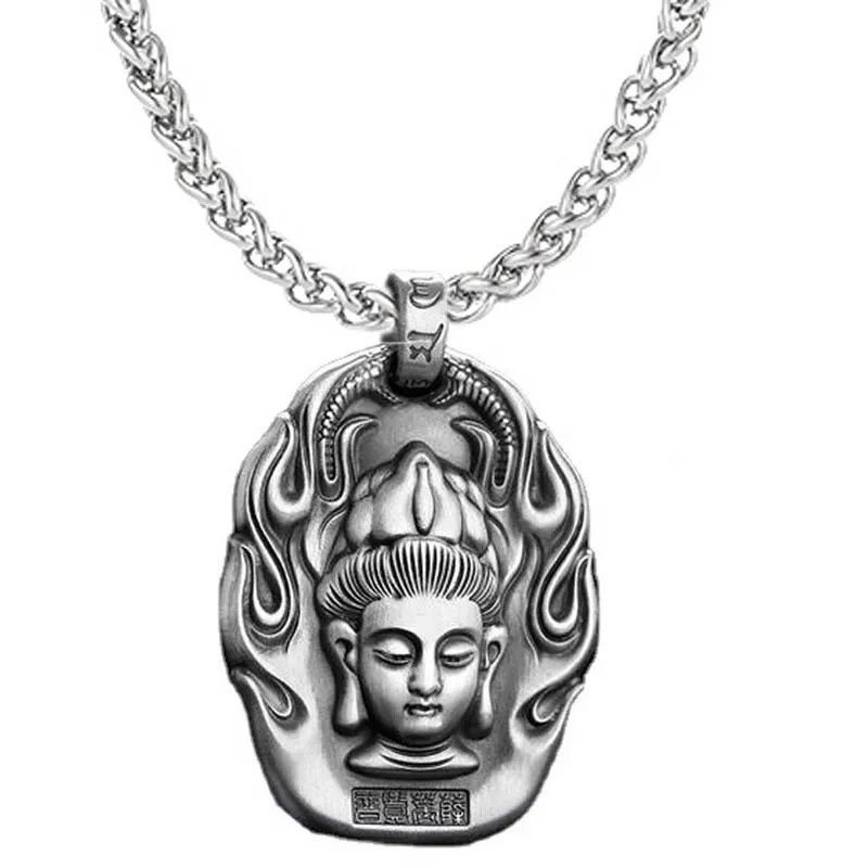 

Silver Color Vintage Buddhist Necklace Twelve Chinese Zodiac Six Word True Men's Religious Amulet