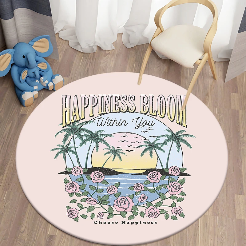 

Floral Printed Kawaii Printed Round Carpet for Living Room Rugs Camping Picnic Mats Anti-Slip Rug Yoga Mat E-sports Carpets