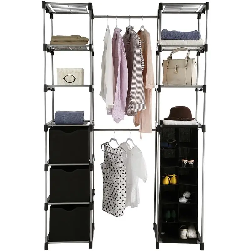 

Shelving Storage,Clothing Racks,Closet Organizer, 2-Tower 9-Shelves, Easy to Assemble, Black