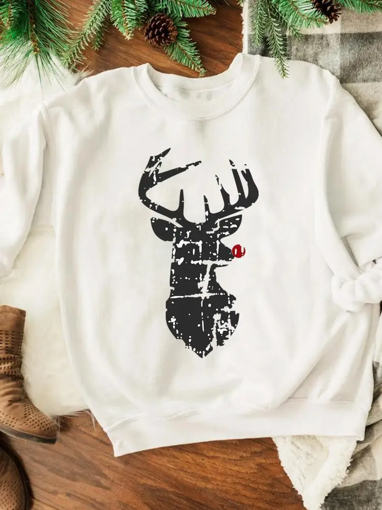 

Deer Face Lovely Cute Merry Christmas New Year Sweatshirts Happy Holiday Graphic Pullovers Print Wear Fashion Women Clothing
