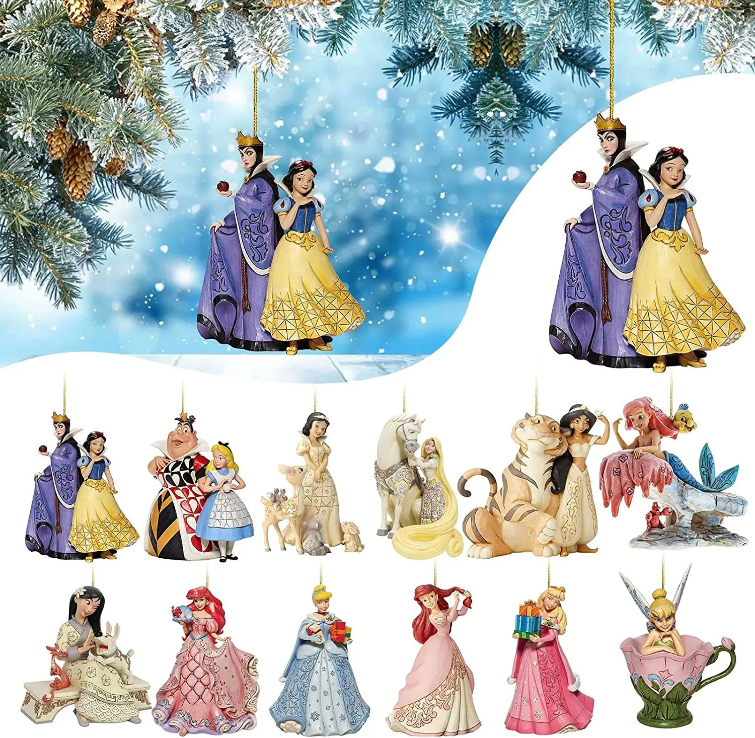 

Christmas Hanging Ornaments Pendant Xmas Tree Decoration Disney Princess Pendant Gift Frozen Snow White Belle Jasmine Jasmine