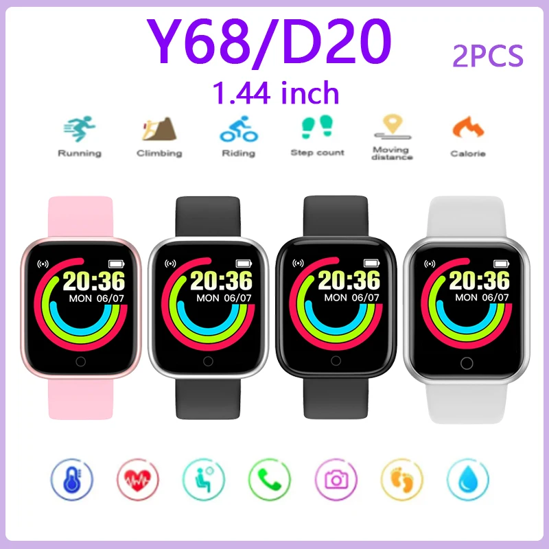 

2PCS D20/Y68 Smart Watch Music Control Updated VIP Plastic Box Blood Pressure Fitness Tracker Heart Rate Monitor Smartwatch
