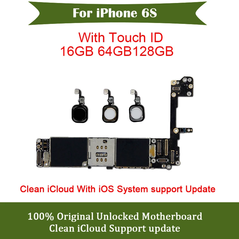 For iPhone 6S Motherboard With Touch ID Clean iCloud Fingerpring Working Perfect Support iOS Update Network 4G LTE Logic Board