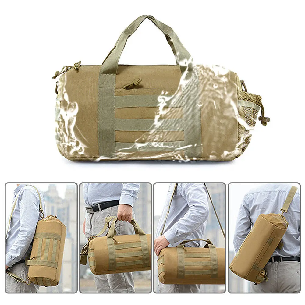 13L Waterproof Tactical Molle Duffle Bag Handbag Military Travel Shoulder Gym Pack Cylinder Bag Crossbody Camouflage Camping
