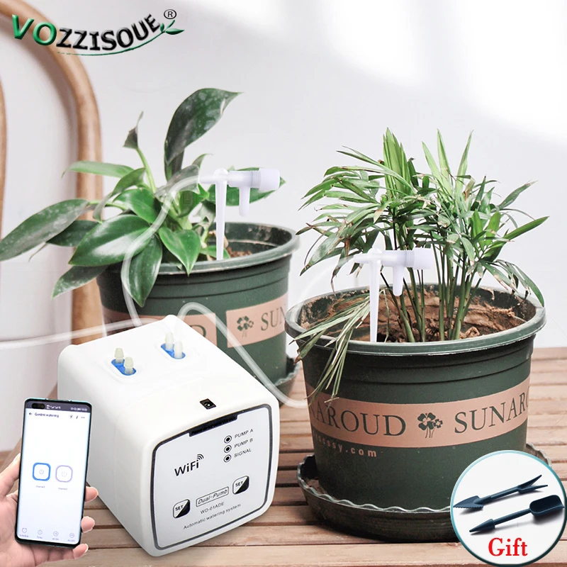 WIFI Intelligent Double Pump Automatic Plant Watering System Kit Remote Control Balcony Home Garden Potted Irrigation Autopot