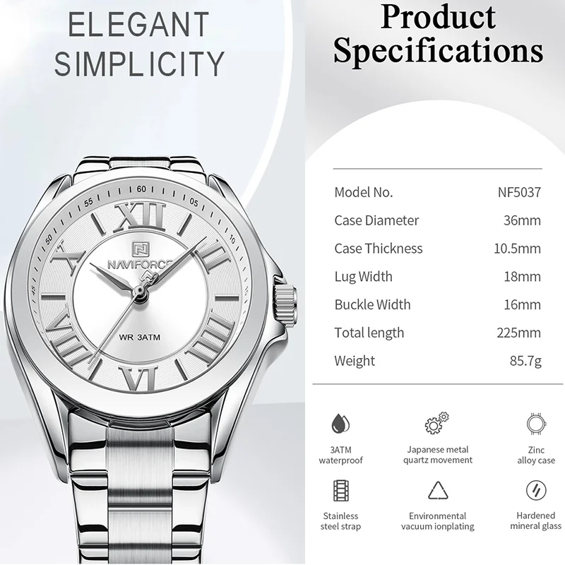 2023 New NAVIFORCE Romantic Luxury Women Quartz Watch Stainless Steel Band Ladies Wristwatch Waterproof Clock Reloj Mujer