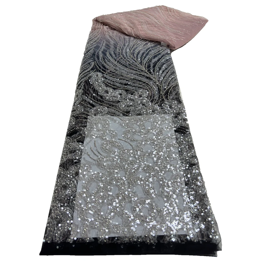 Африканские блестки бисерные кружевные ткани 2024 высококачественное кружево 5