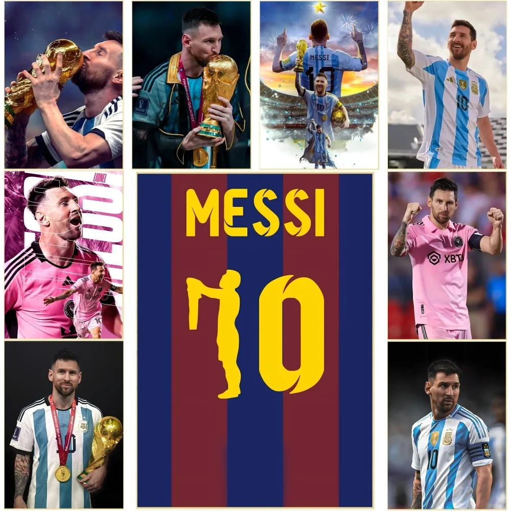 football player M-messi Poster Self-adhesive Art Waterproof Paper Sticker Coffee House Bar Room Wall Decor