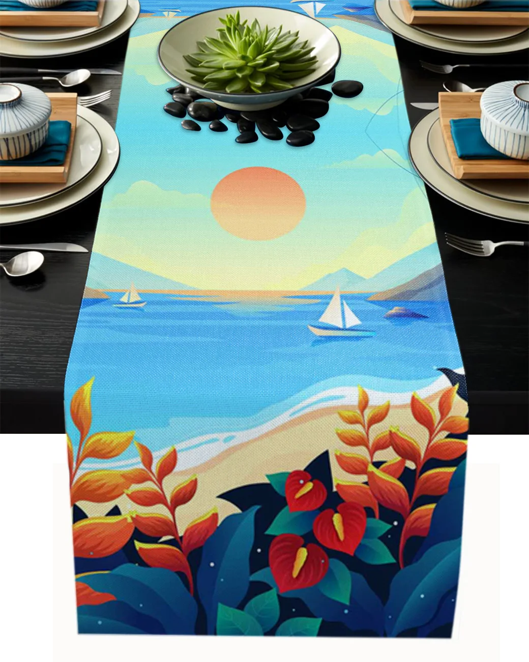 

Summer Sea Tropical Leaves Tablecloth Table Runner Decoration Home Decor Dinner Table Decoration Table Decor