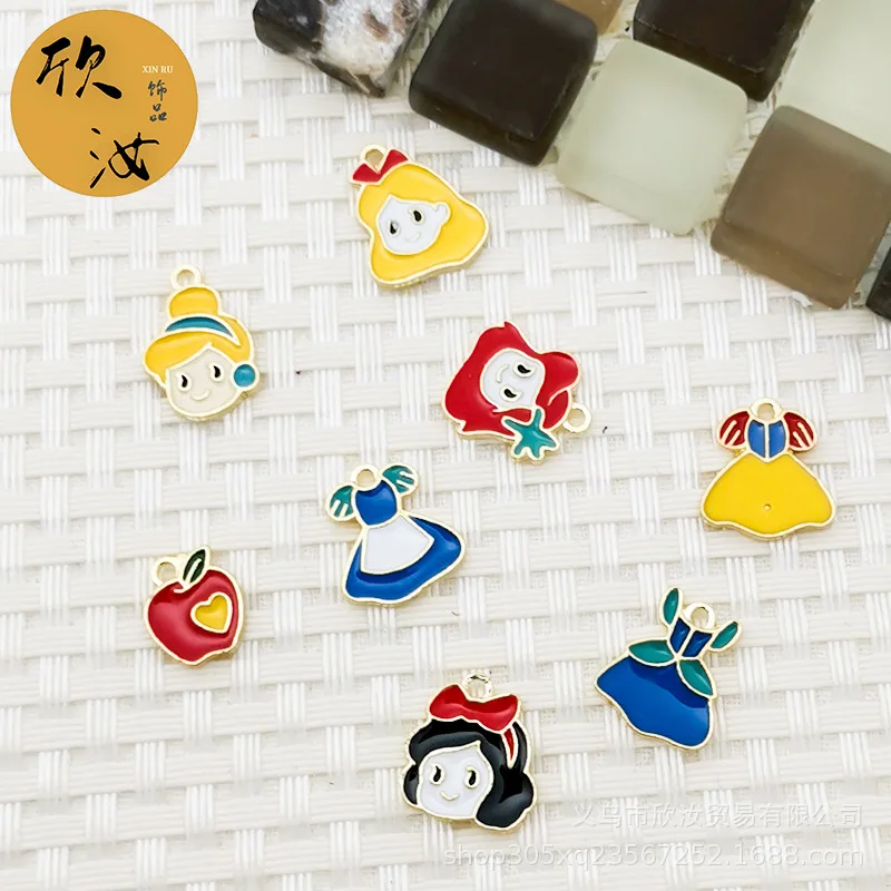 

Disney Diy Princess DIY Jewelry Accessories Cartoon Girls' Series Single Hanging Oil Dropping Rubber Band Bracelet Pendant