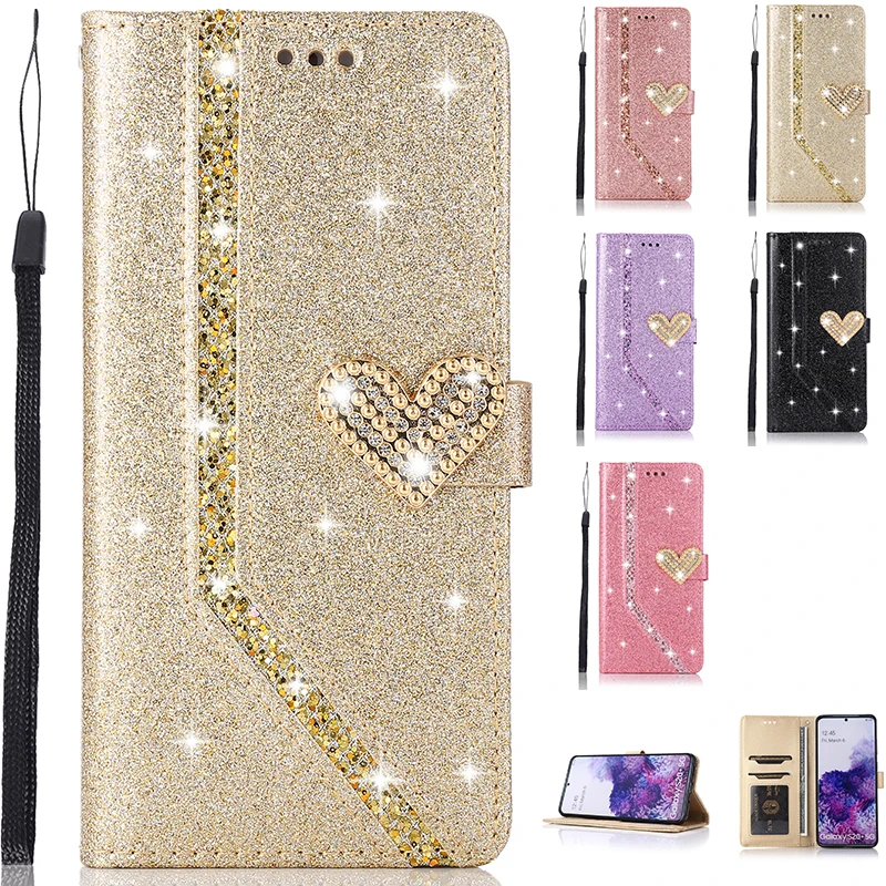 

Glittering Shiny Leather Wallet Case for Huawei P40 P30 Lite P20 Pro Mate10 Mate20 Pro Flip Cover Protector