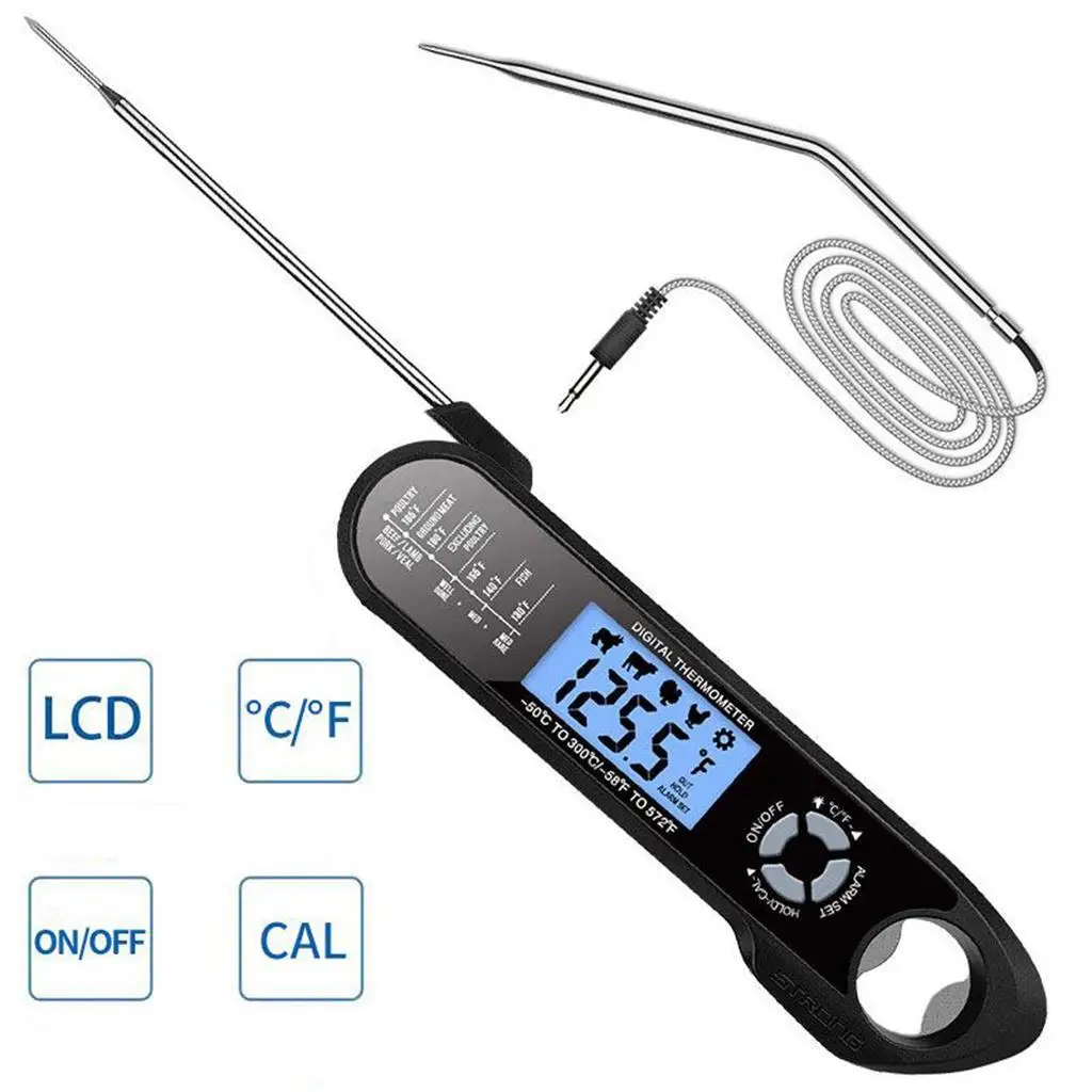 

Digital Meat Thermometer Instant Read w Folding 2 Probes Backlight Magnetic