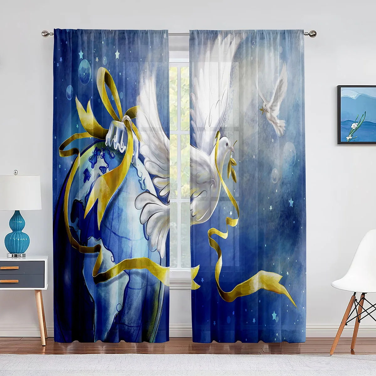 

Белая голубь птица мира и любви на земле лента тюлевые шторы для гостиной Декор шифоновая Прозрачная Вуаль Фотоштора