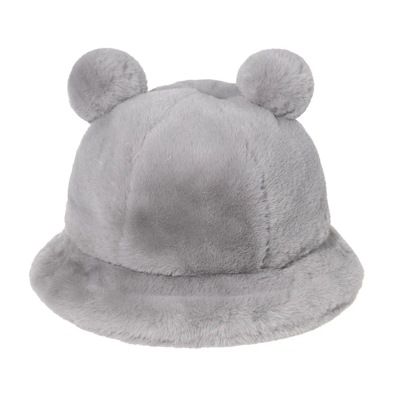 

Japanese autumn and winter leopard bear ear ball Plush fisherman hat Korean cute soft warm thickened Plush basin hat