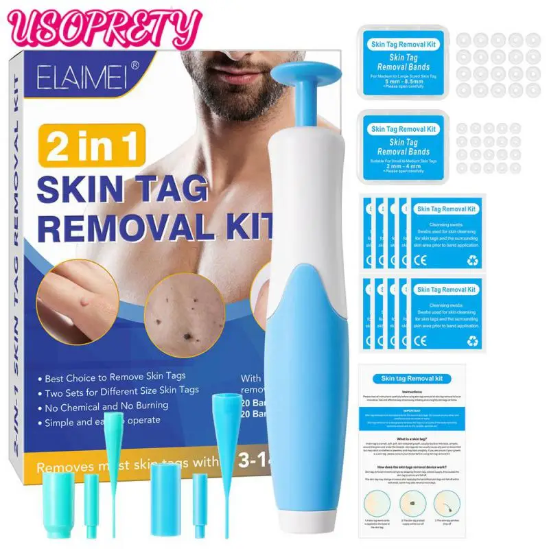 

1 Set Blue Skin Tag Removal Kit Home Use Mole Wart Remover Equipment Micro Skin Tag Removeal Tool Easy To Clean Skin Care Tool