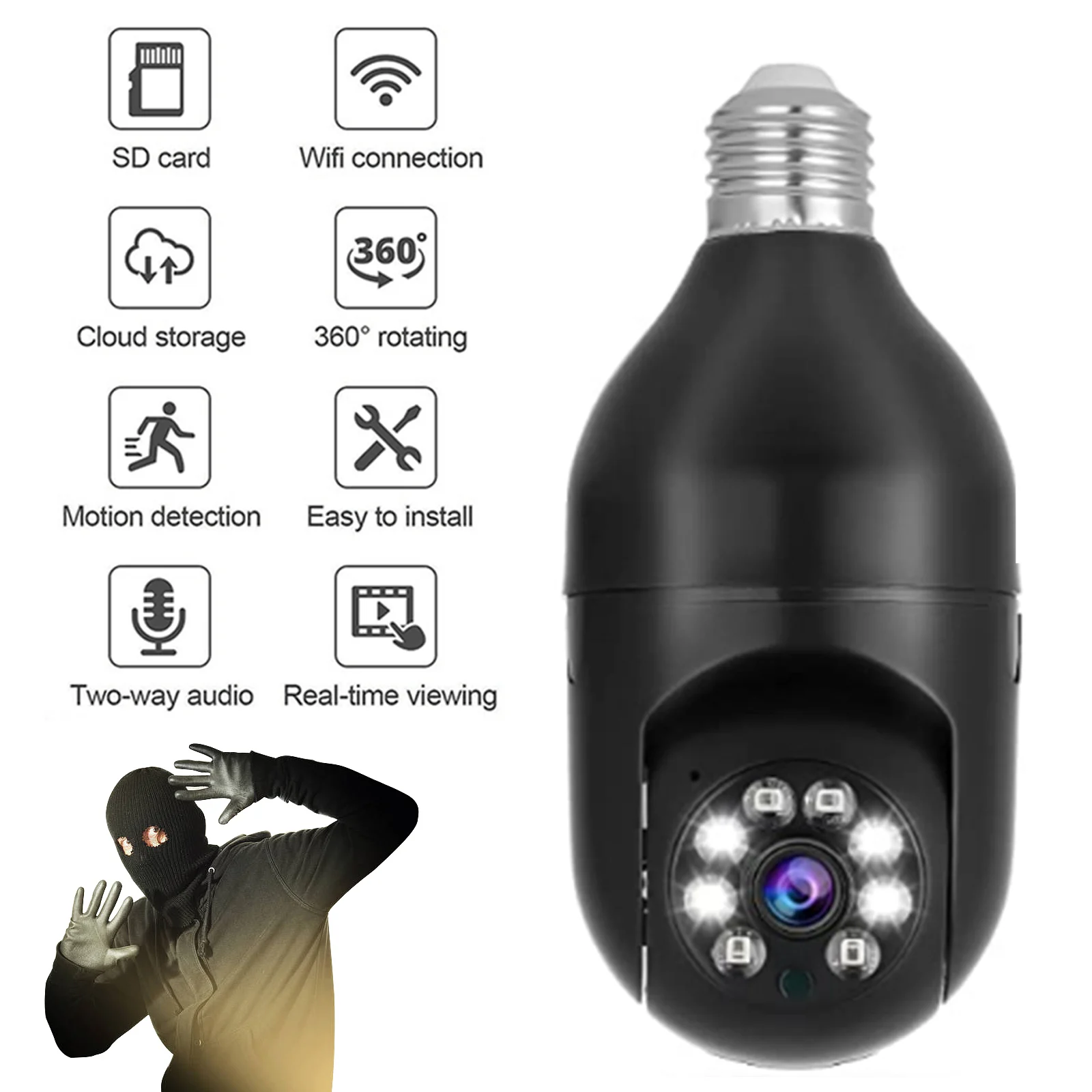 

1080P HD Home Security E27 Light Bulb Camera Wireless WiFi Security IP Cam for Home Surveillance Two-Way Talk Motion Detection