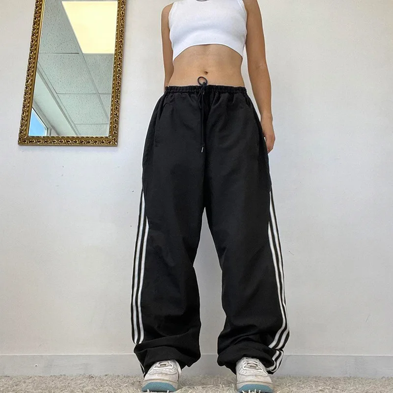 

Black Sweatpants Elastic Low Waist Straight Sports Jogging Capris Korean Fashion Streetwear Casual Pants for Women Basic