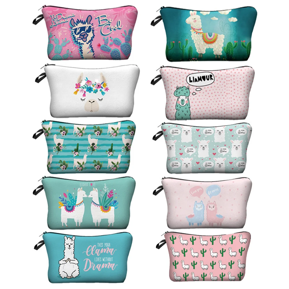 

Cute Animal Alpaca Waterproof Printing Makeup Storage Bags Portable Travel Snack Bag Pencil Case For Child Women's Bag Cosmetics