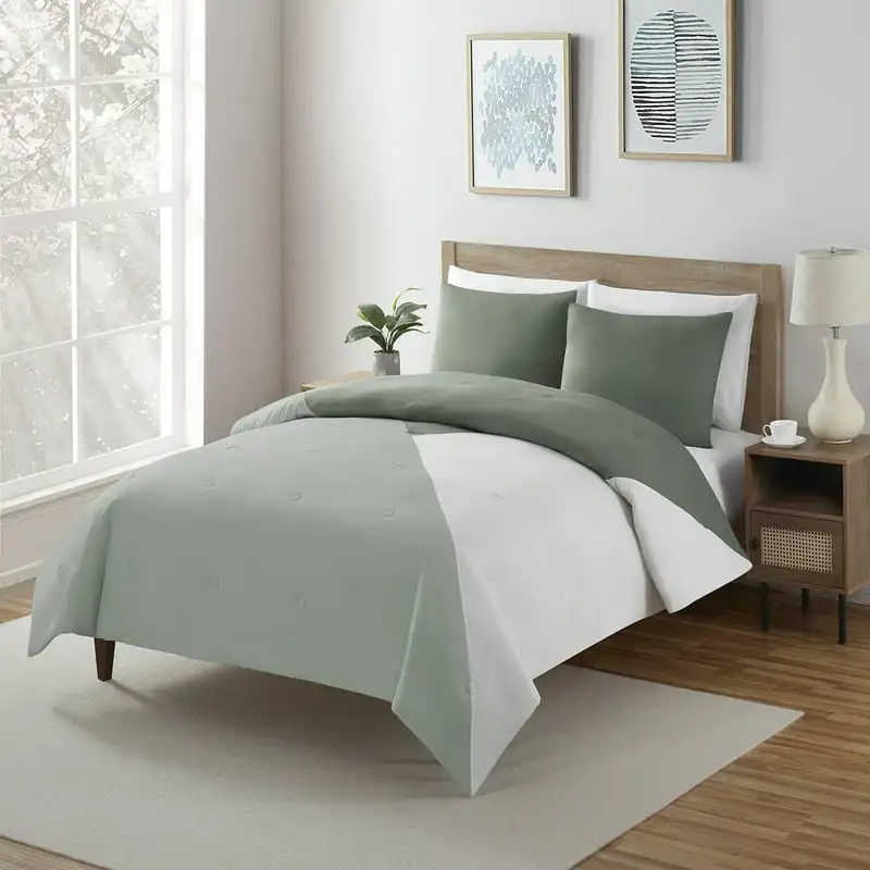 

Soft 3-Piece Sage Reversible Comforter Set, Full/Queen Quilt cover Twin size comforter sets Duvet Covers for beds bedding Beddin