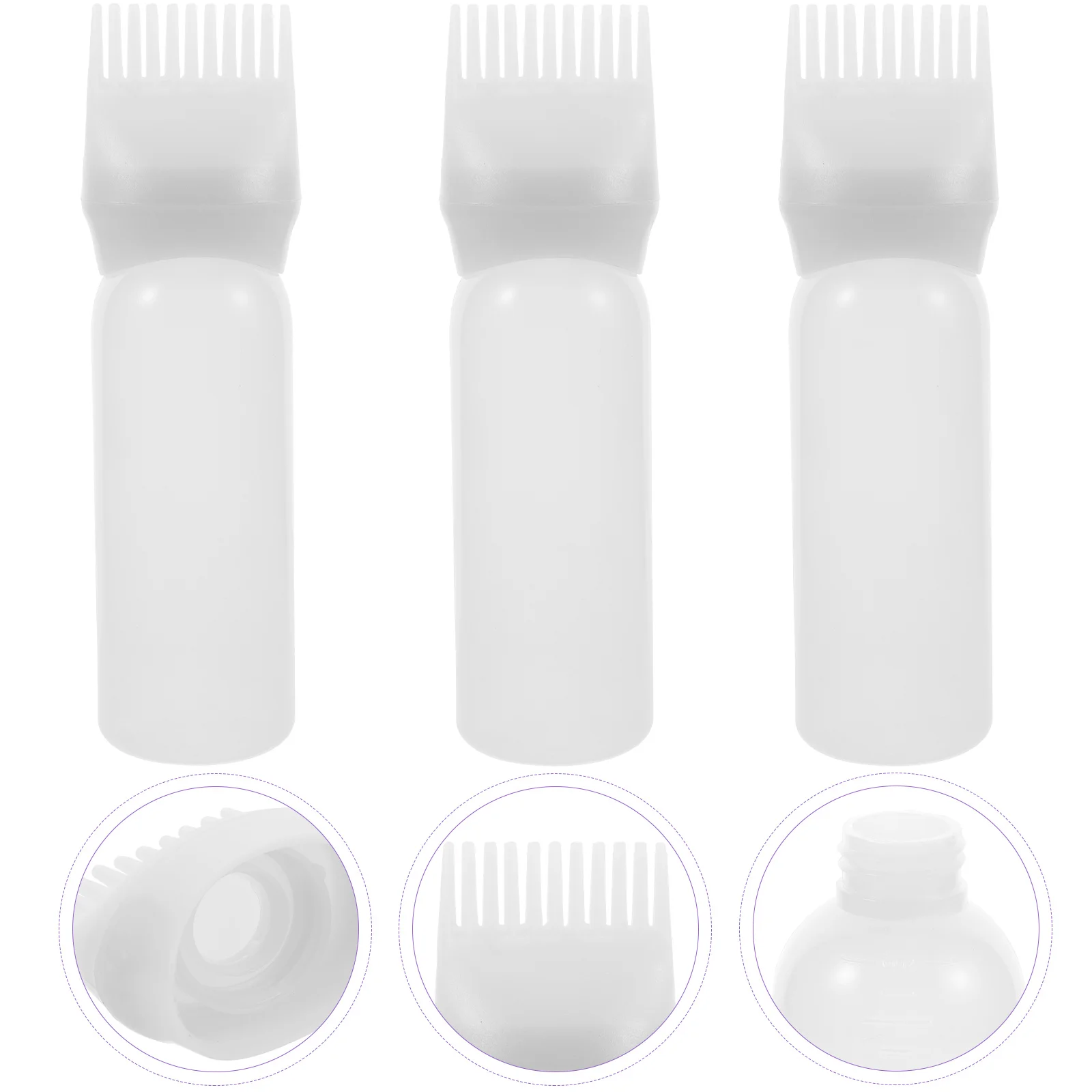 3 Pcs Medicine Bottle Oil Applicator Hair Comb Scalp Dry Cleaning Brush Root Plastic Shampoo