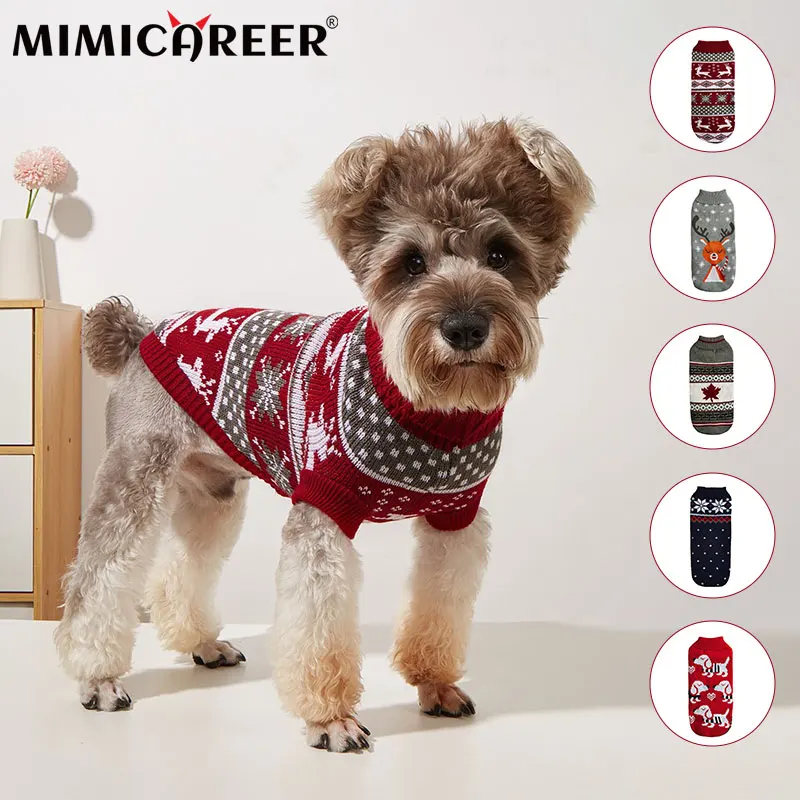 

Pet Clothes for Small Medium Dogs Winter Warm Christmas Dogs Sweater Pet Knitting Crochet Cloth Coat Cartoon Print Costume