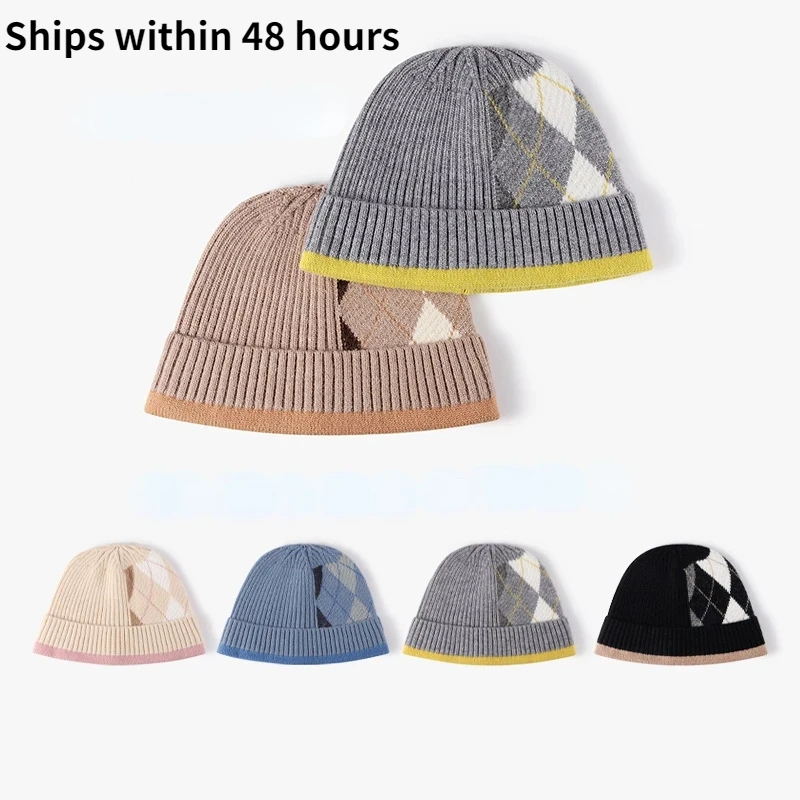 

2022 корейские модные шапки для мужчин, вязаные зимние шапки в клетку, женские шапочки, шапка дыня, сохраняющая тепло Лыжная шапка для улицы, у...