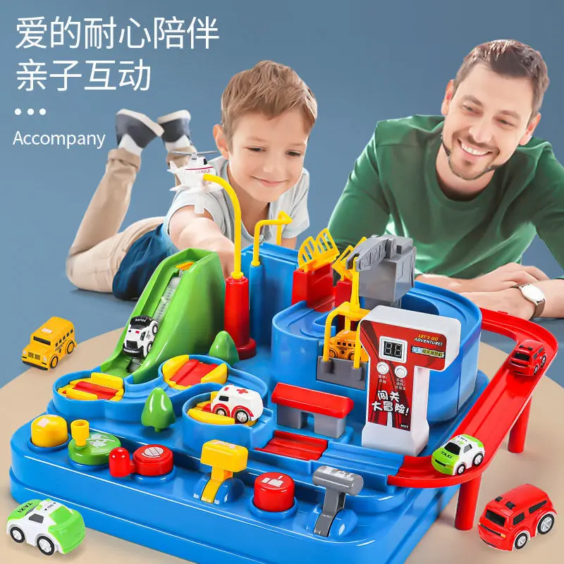 

Racing Rail Car Toy Train Track Toys for Children Montessori Boys Girls Gifts Racing Cars Mechanical Adventure Brain Table Game