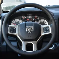 DIY Black leather alcantara carbon fible car steering wheel cover for Dodge RAM 2011-2019car accessories interior braid cover