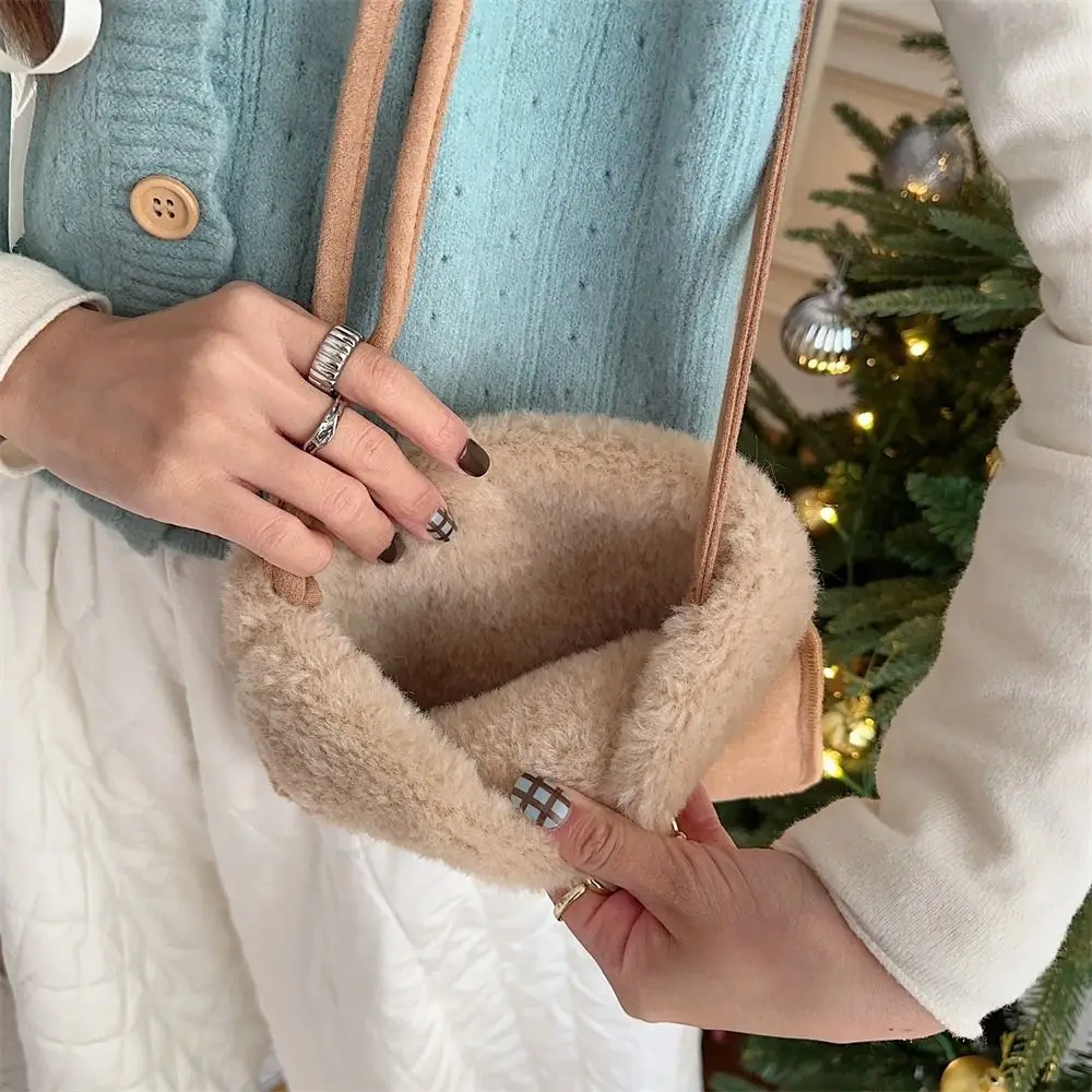 Портативная плюшевая сумка из овечьей шерсти пушистая через плечо замшевая