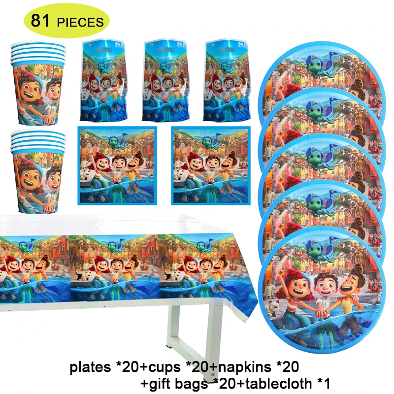 

Disney Pixar Luca Birthday Party Decorations Cups Plates Tablecloth Gift Bag Baby Shower Paper Disposable Tableware Supplies Set
