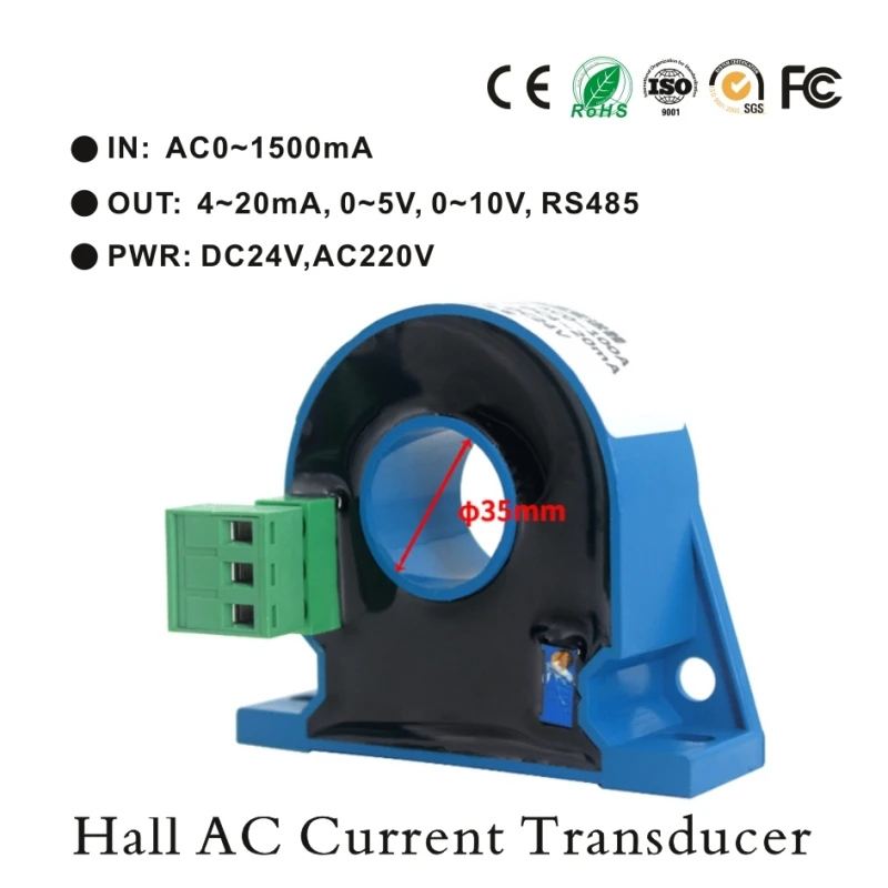 

Hall Effect Current Sensor 600A Closed Loop Split Core AC Current Transmitter 4-20mA AC CT Hall Current Transducer