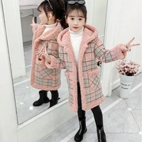 girls woolen coat jacket cotton%c2%a0outwear 2022 stripe warm thicken plus velvet winter autumn school gift childrens clothing