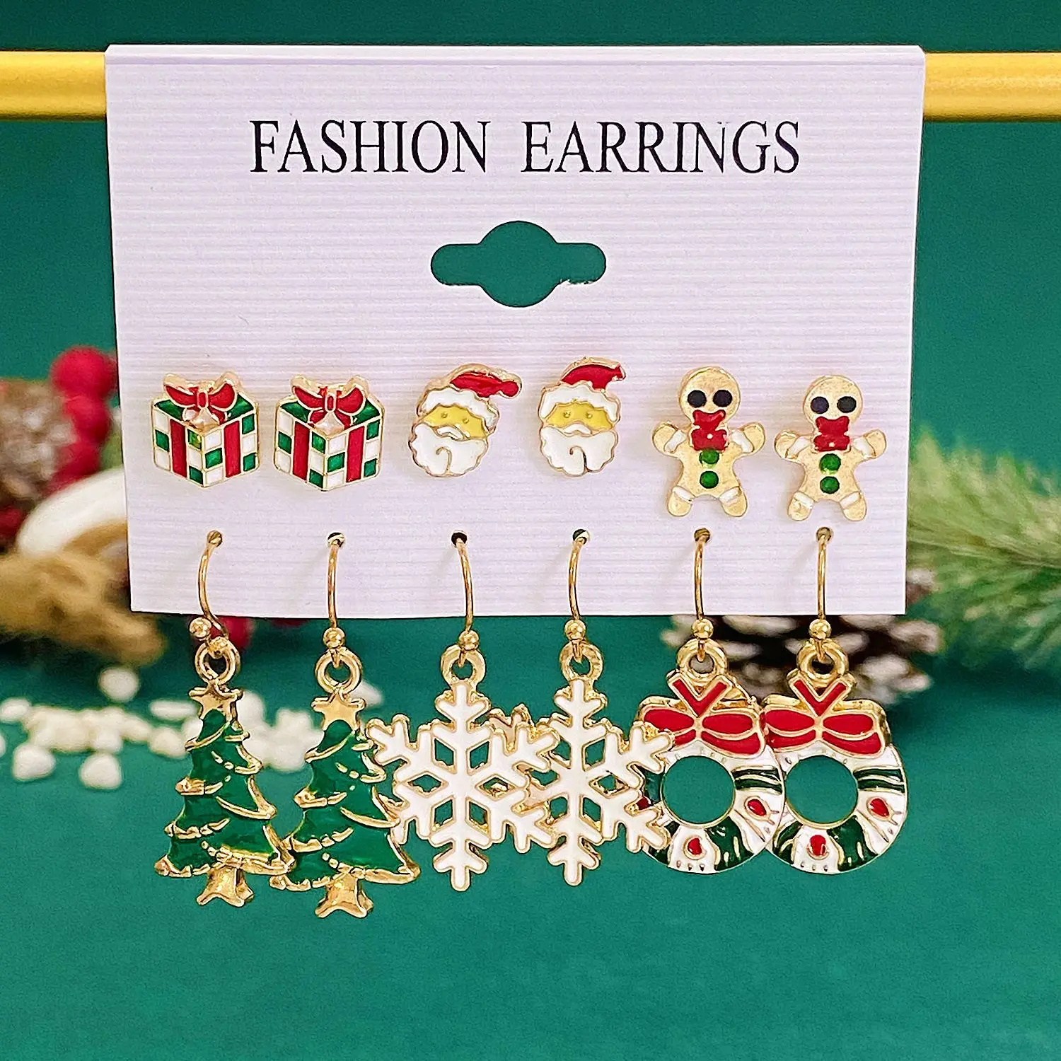 Серьги-подвески с рождественским колокольчиком 6 шт