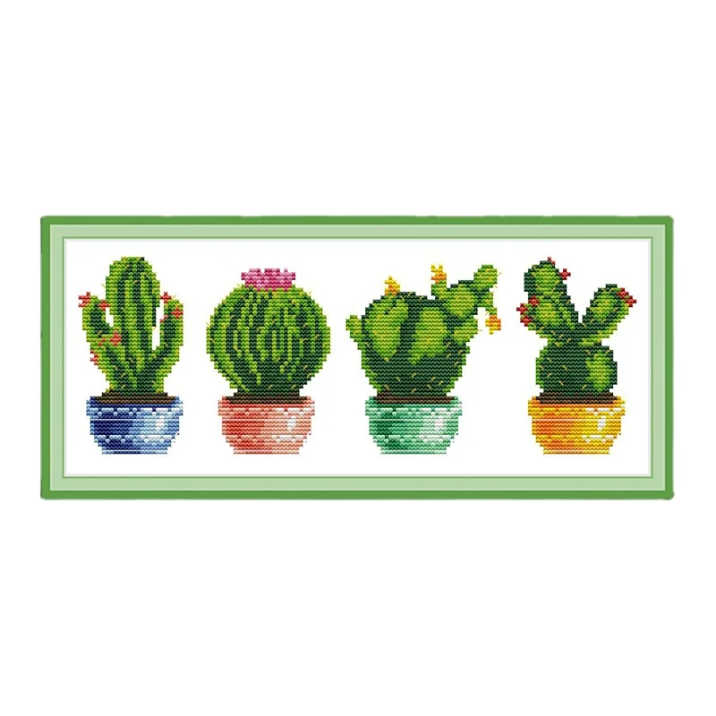 Chinese Counted Cross Stitch Flowers Cactus Patterns 14ct 11ct Ptinted on Canvas Embroidery Cross Stitch Kit Easy DIY Needlework
