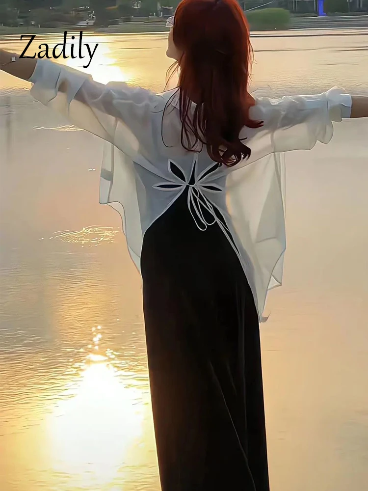 Женская прозрачная шифоновая блузка с длинным рукавом свободная пляжная