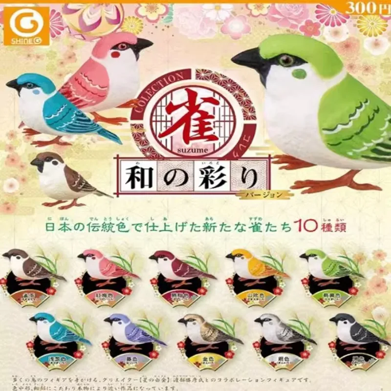 

SHINE-G Japan Original Kawaii Gashapon Figure Anime Figurine Cute Sparrow Traditional Color Bird Doll Kawaii Capsule Toys Gift