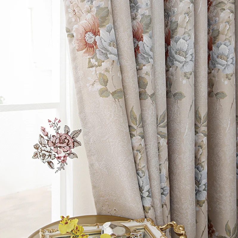 

European Flower Pattern Blackout Window Curtains for Bedroom Window Decor Jacqurd Cloth Drapes Pink Curtain Living Room Custom