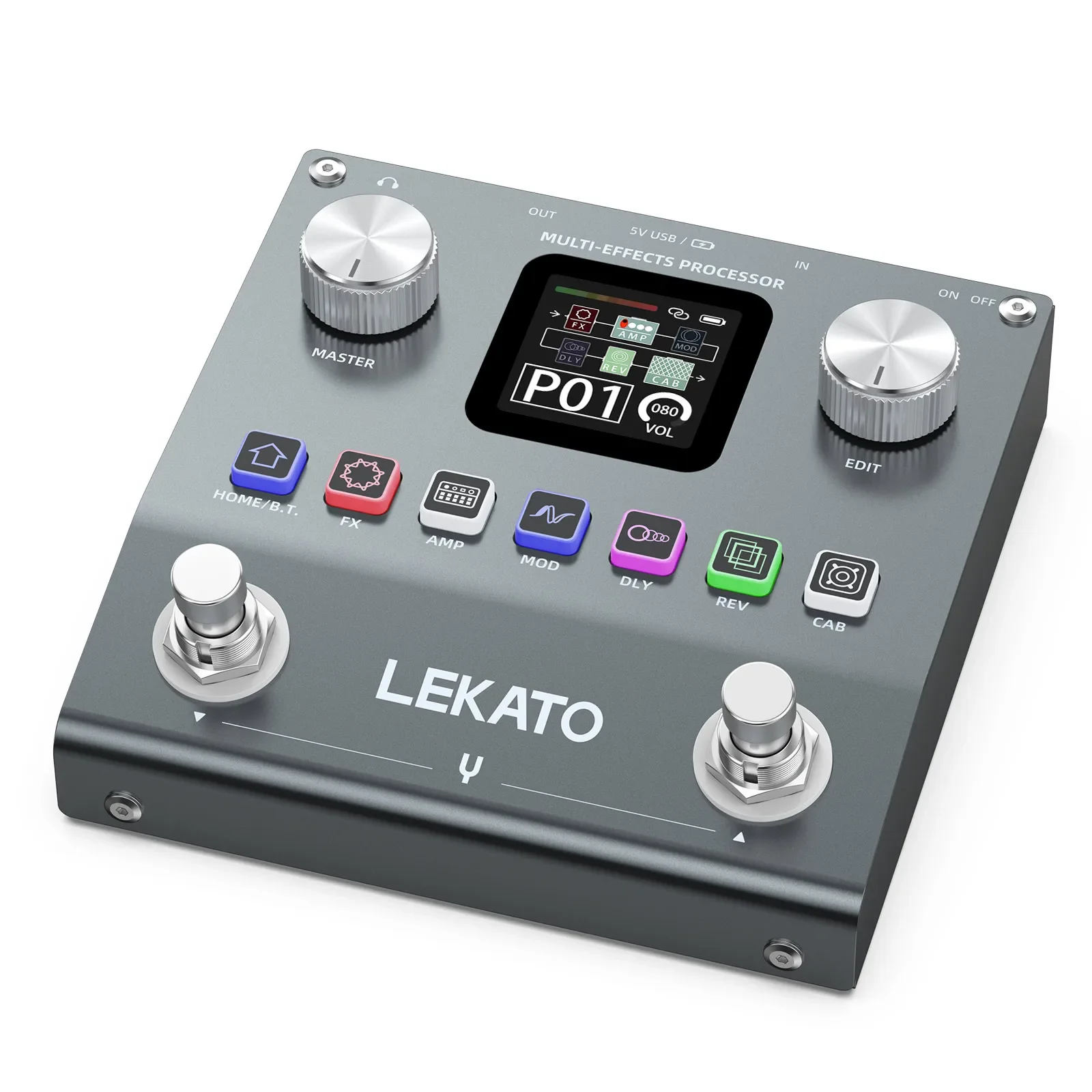 Фото Басовый процессор Lekato Pro с 6 модульными Fx — студийный 20-кратный погрузчик и гитарная педаль с двойным мониторингом (Bt) с несколькими эффектами №2