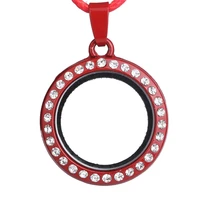 10pcs round rhinestone pu leather rope floating locket alloy pendant charm jewelry diy making necklace keychain for women men